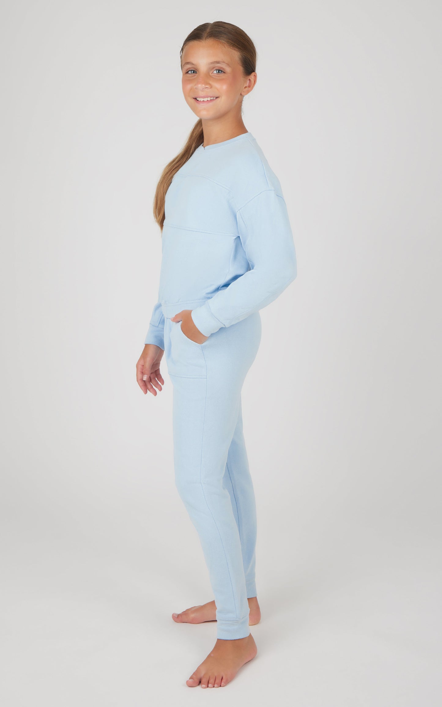 Girls 2 PC Melange Long Sleeve Top and Jogger Set