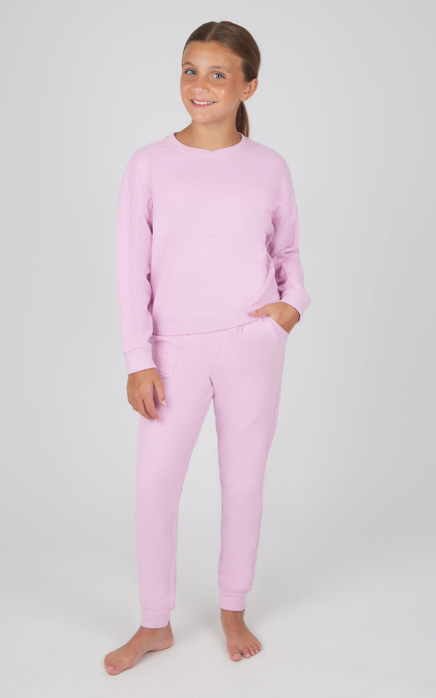 Girls 2 PC Melange Long Sleeve Top and Jogger Set