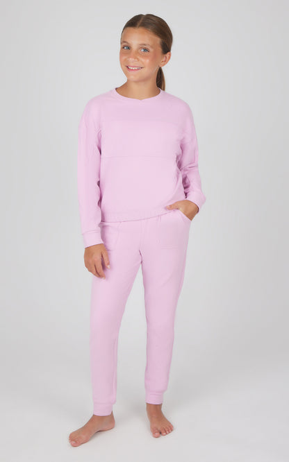 Girls 2 PC Melange Long Sleeve Top and Jogger Set