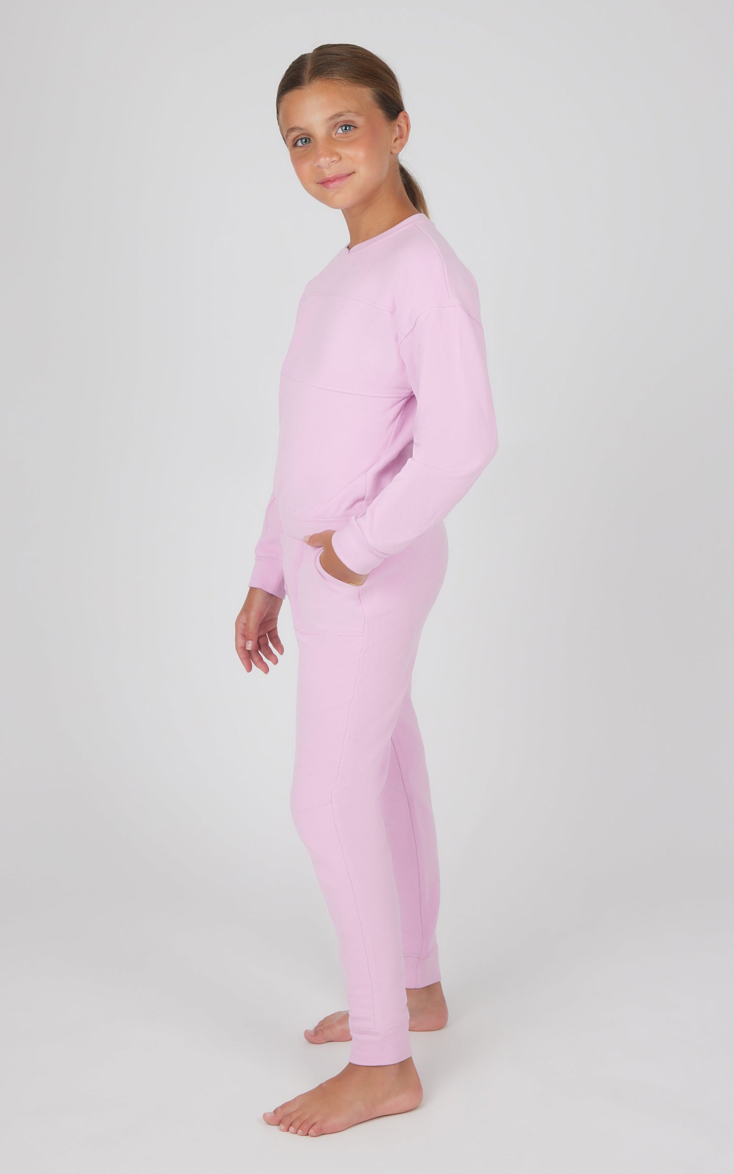 Girls 2 PC Melange Long Sleeve Top and Jogger Set