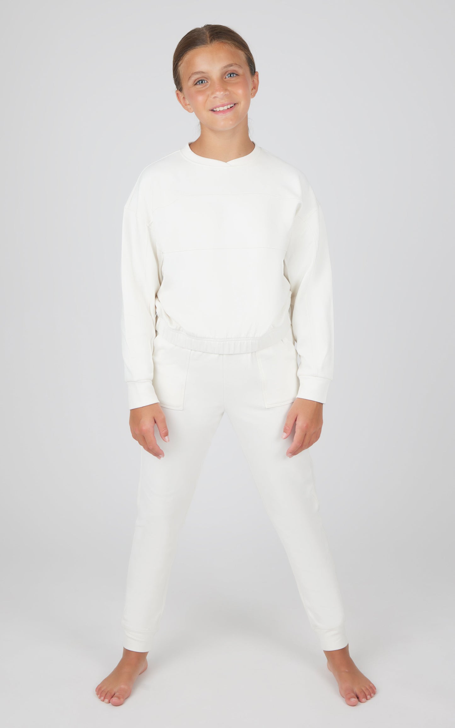 Girls 2 PC Melange Long Sleeve Top and Jogger Set