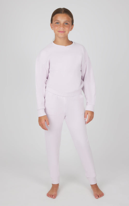 Girls 2 PC Melange Long Sleeve Top and Jogger Set