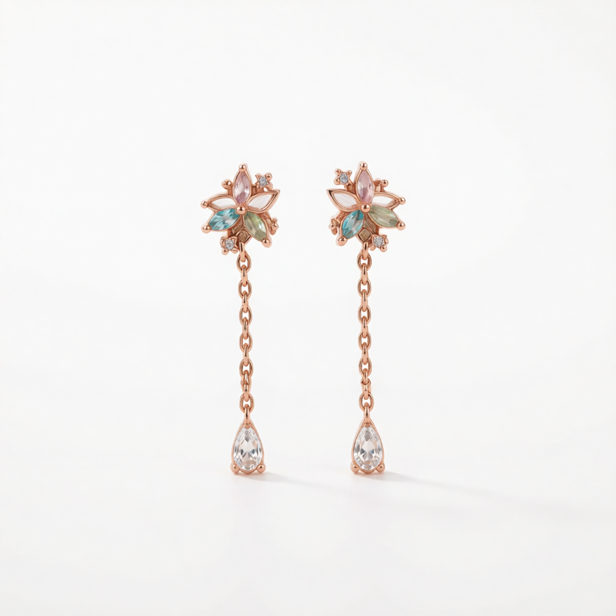 Cubic Zirconia & Crystal Goldtone Flower Drop Earrings