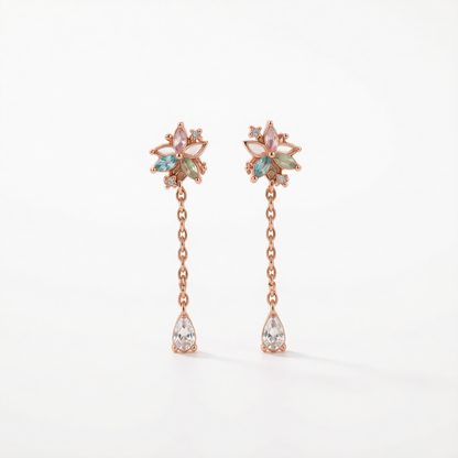 Cubic Zirconia & Crystal Goldtone Flower Drop Earrings