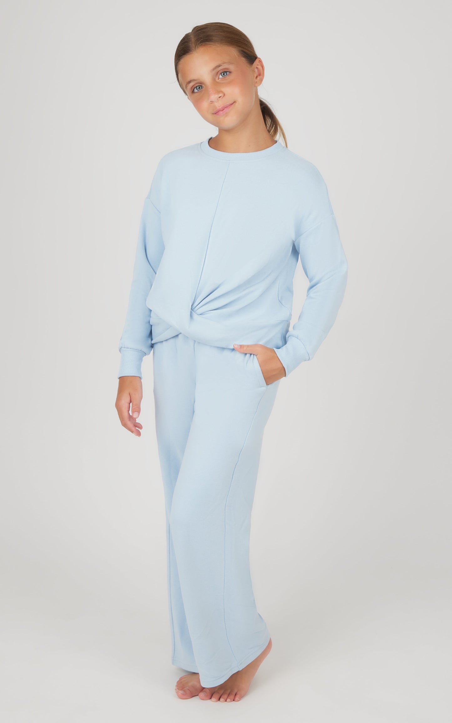 Girls 2 PC Melange Sweatshirt and Wide Leg Pant