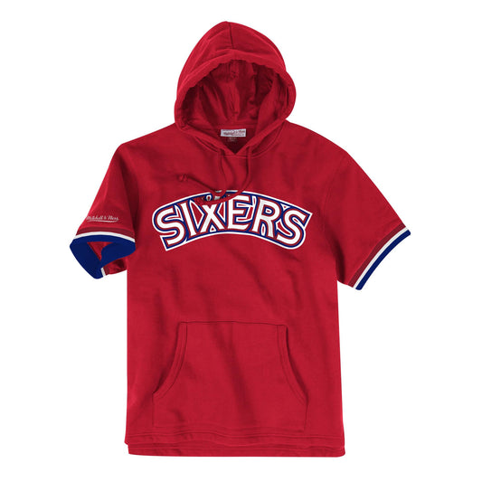 Mitchell & Ness Men's NBA French Terry Short Sleeve Hoodie Philadelphia 76Ers