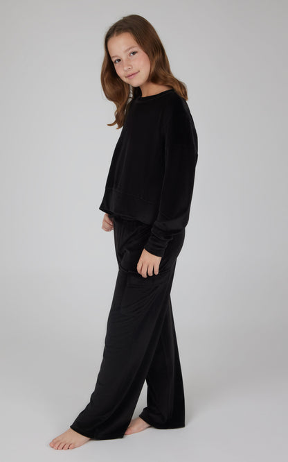 Girls Velour  Crew Pullover With Cargo Pocket Pant