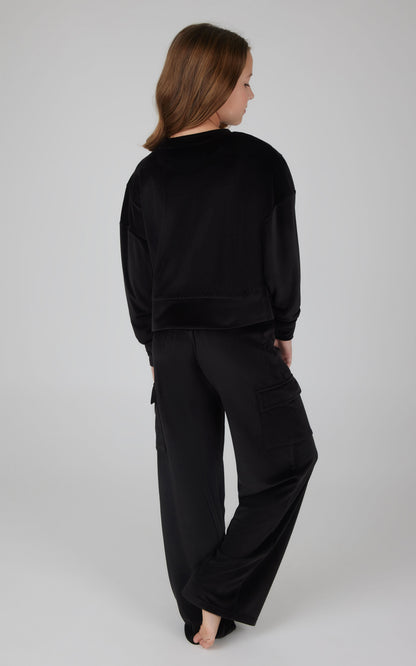 Girls Velour  Crew Pullover With Cargo Pocket Pant