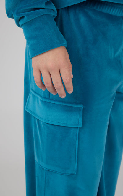 Girls Velour  Crew Pullover With Cargo Pocket Pant