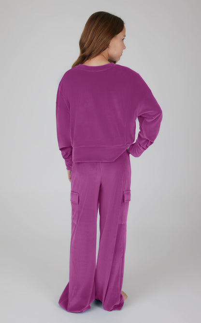 Girls Velour  Crew Pullover With Cargo Pocket Pant