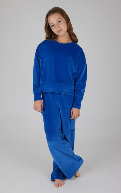 Girls Velour  Crew Pullover With Cargo Pocket Pant