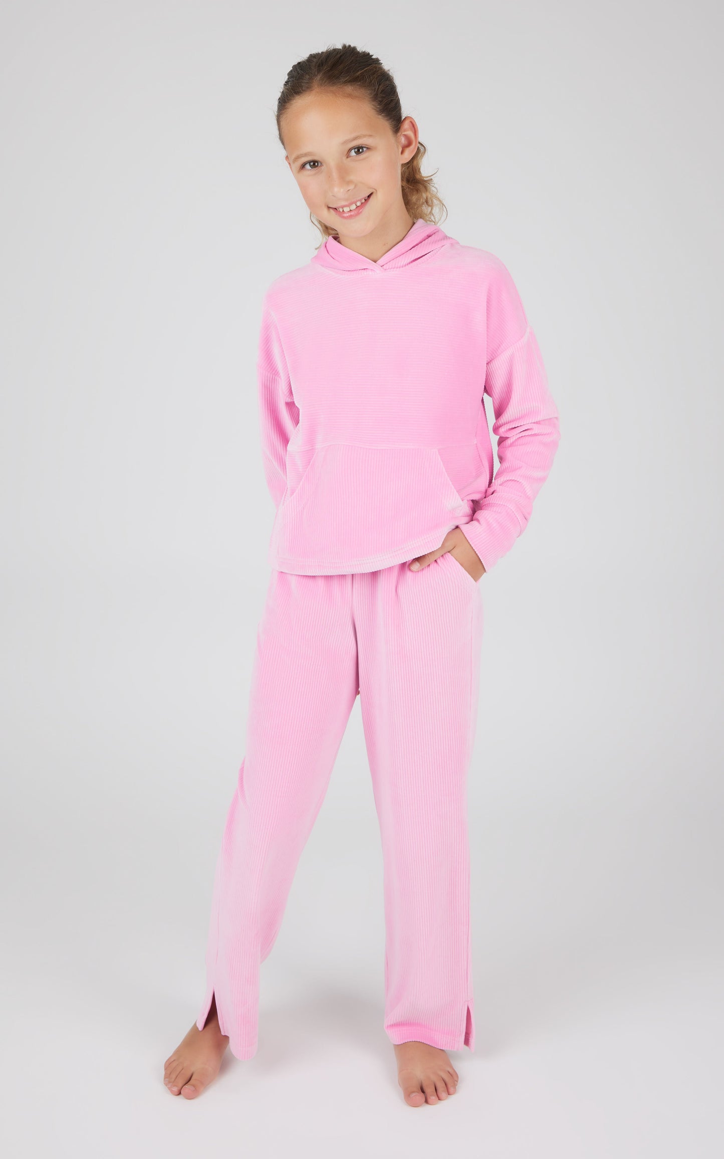 Girls 2 PC Ribbed Velour Hoodie and Straight Leg Pant