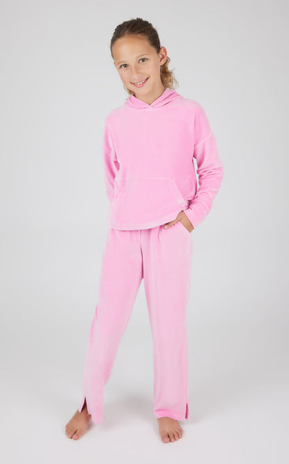 Girls 2 PC Ribbed Velour Hoodie and Straight Leg Pant