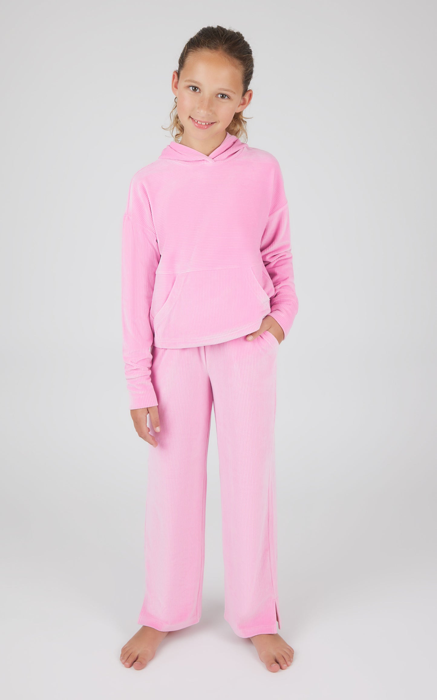 Girls 2 PC Ribbed Velour Hoodie and Straight Leg Pant