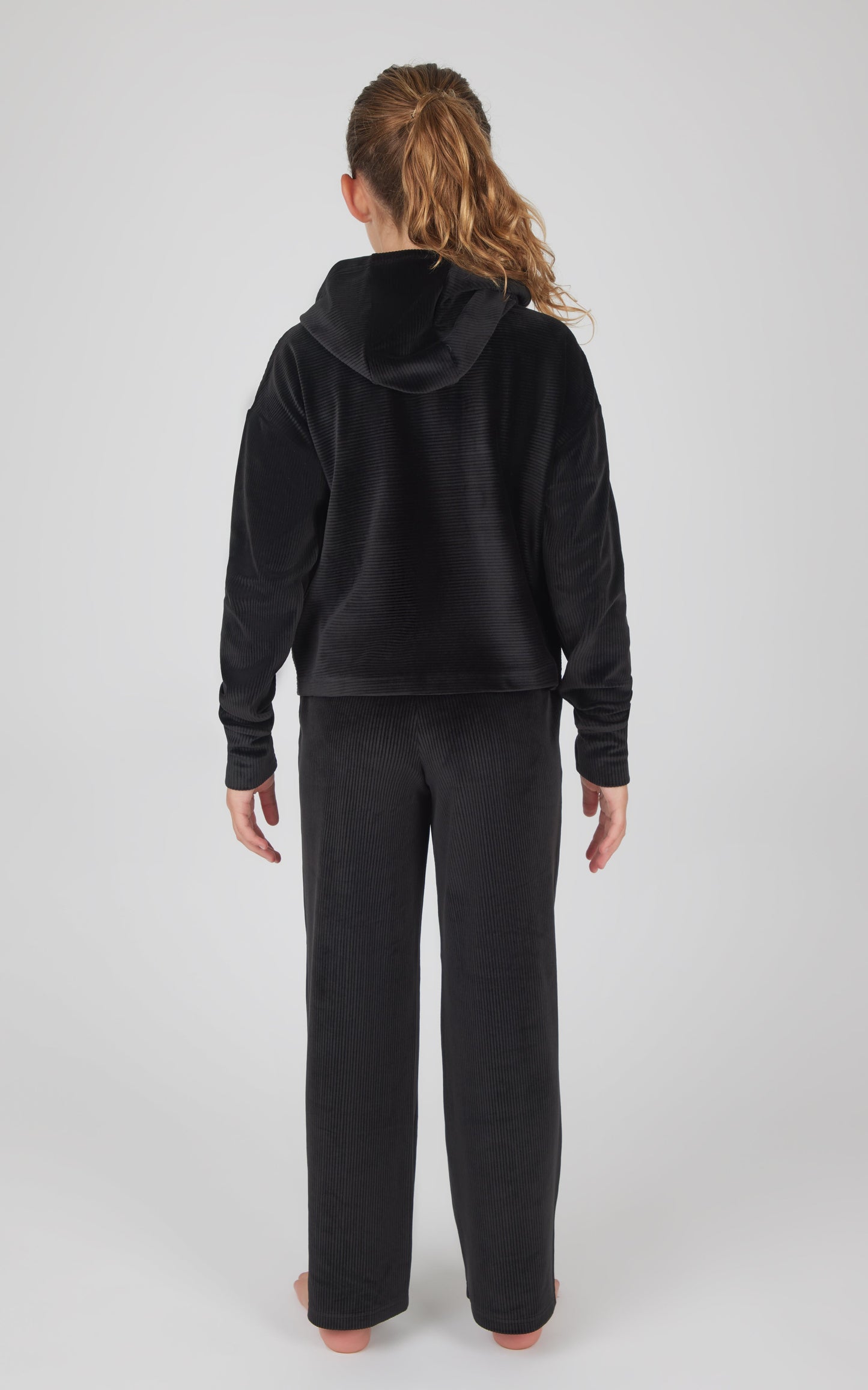Girls 2 PC Ribbed Velour Hoodie and Straight Leg Pant