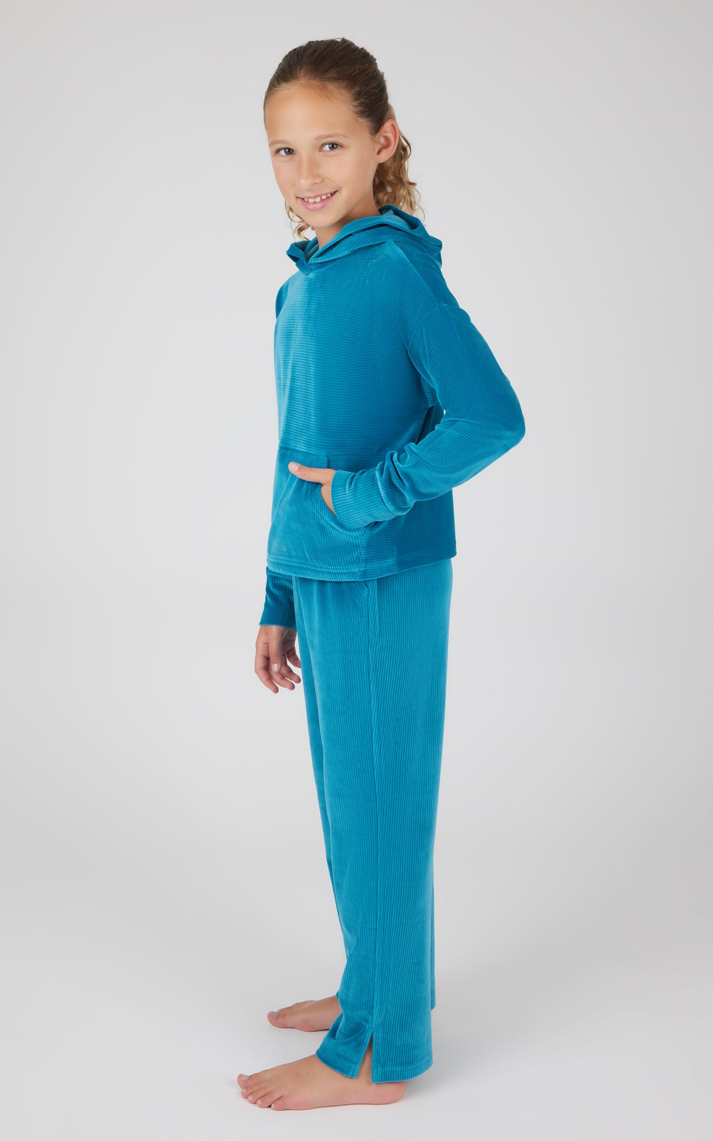 Girls 2 PC Ribbed Velour Hoodie and Straight Leg Pant