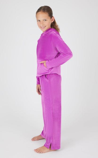 Girls 2 PC Ribbed Velour Hoodie and Straight Leg Pant