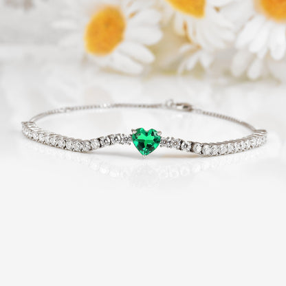 Colombian Created Emerald Heart Bracelet