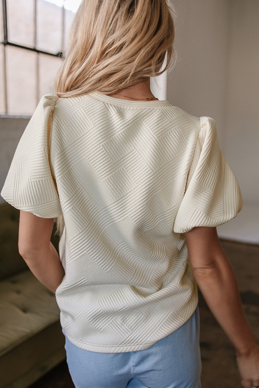 Threaded Pear Aliya Textured Puff Sleeve Top