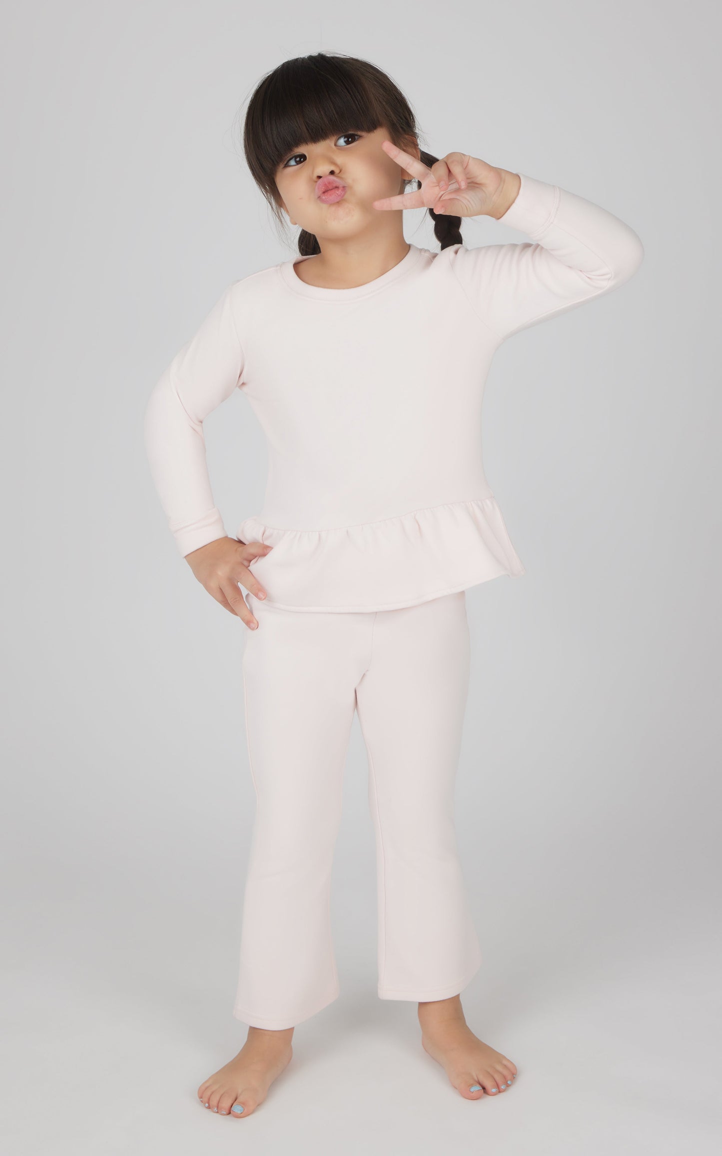 Toddler 2 PC Melange Pullover Top and Flare Leg Pant