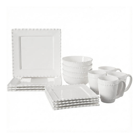 Jay Companies Bianca Bead White Square 16-Piece Dinner Set