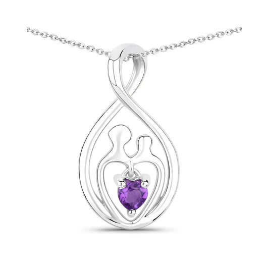 0.15 Ct Heart Purple Amethyst Prong Silver Mom Infinity Pendant Necklace