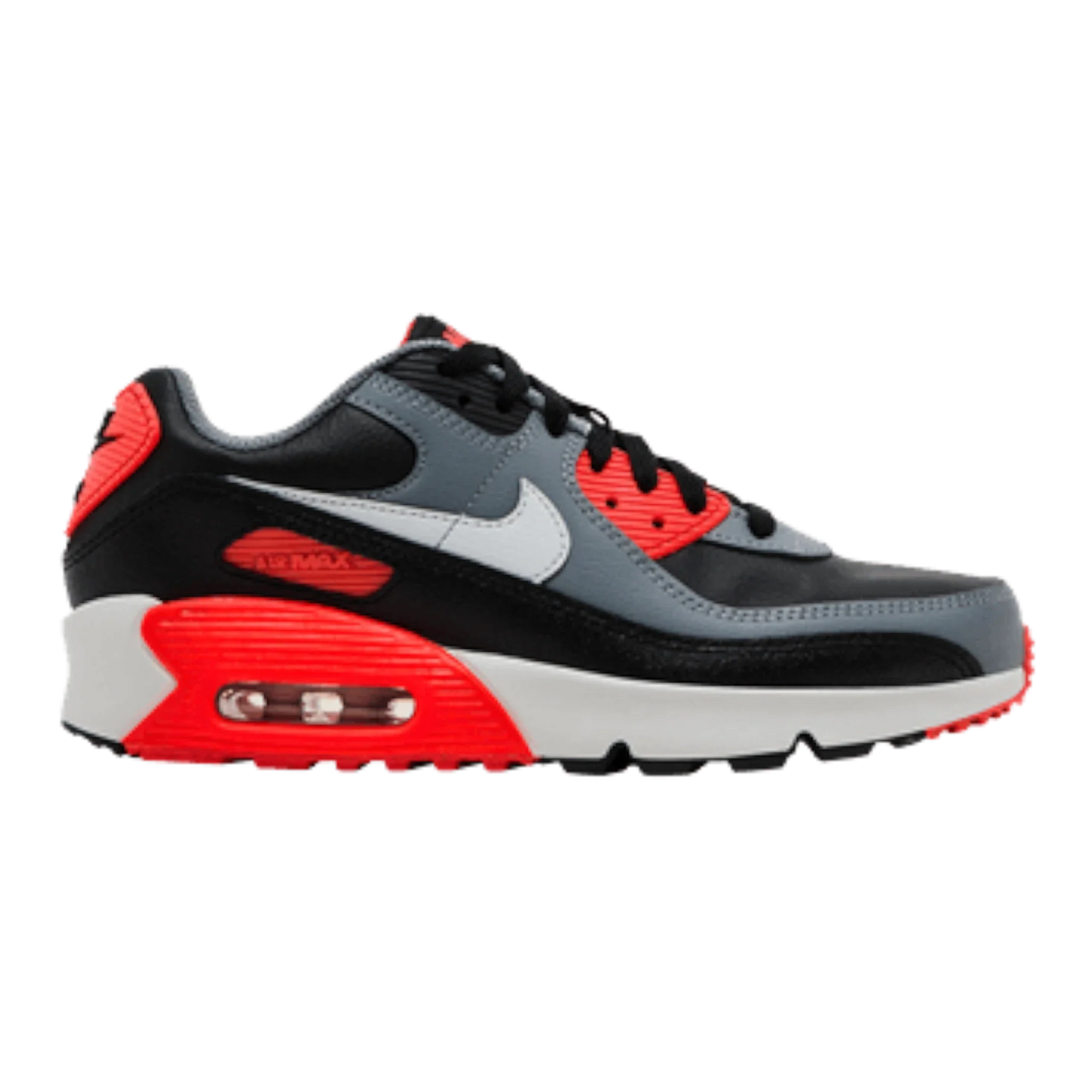 Nike Air Max 90 Big Kids' (GS) Sneakers — Black & Bright Crimson Low-Top