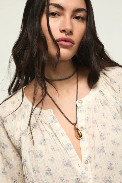 Lucky Brand Women's Long Sleeve Button Blouse - Cream Floral