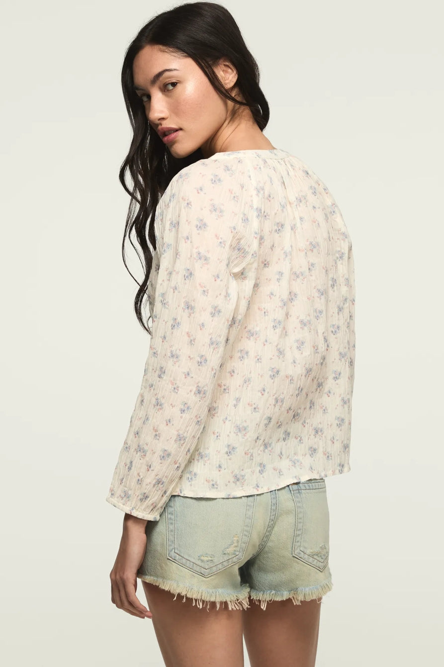 Lucky Brand Women's Long Sleeve Button Blouse - Cream Floral