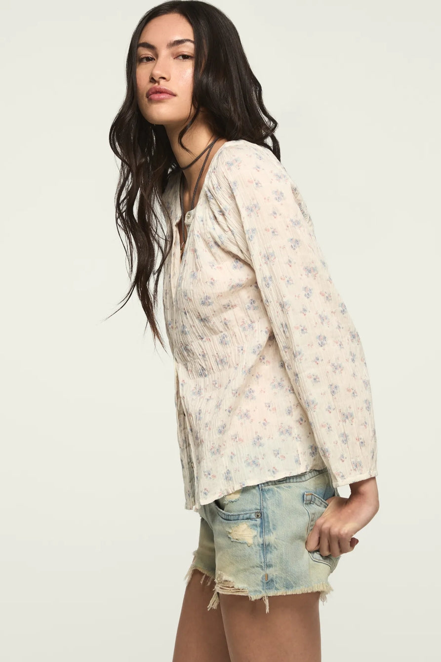Lucky Brand Women's Long Sleeve Button Blouse - Cream Floral