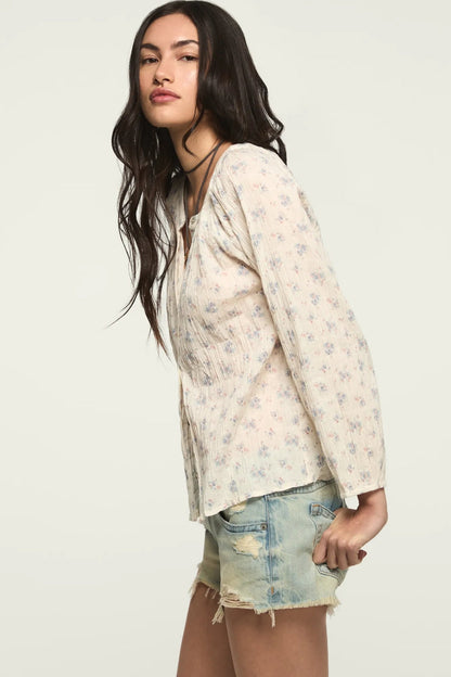 Lucky Brand Women's Long Sleeve Button Blouse - Cream Floral
