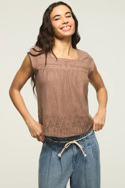 Lucky Brand Women's Shell Sleeve Square Neck Top - Etherea