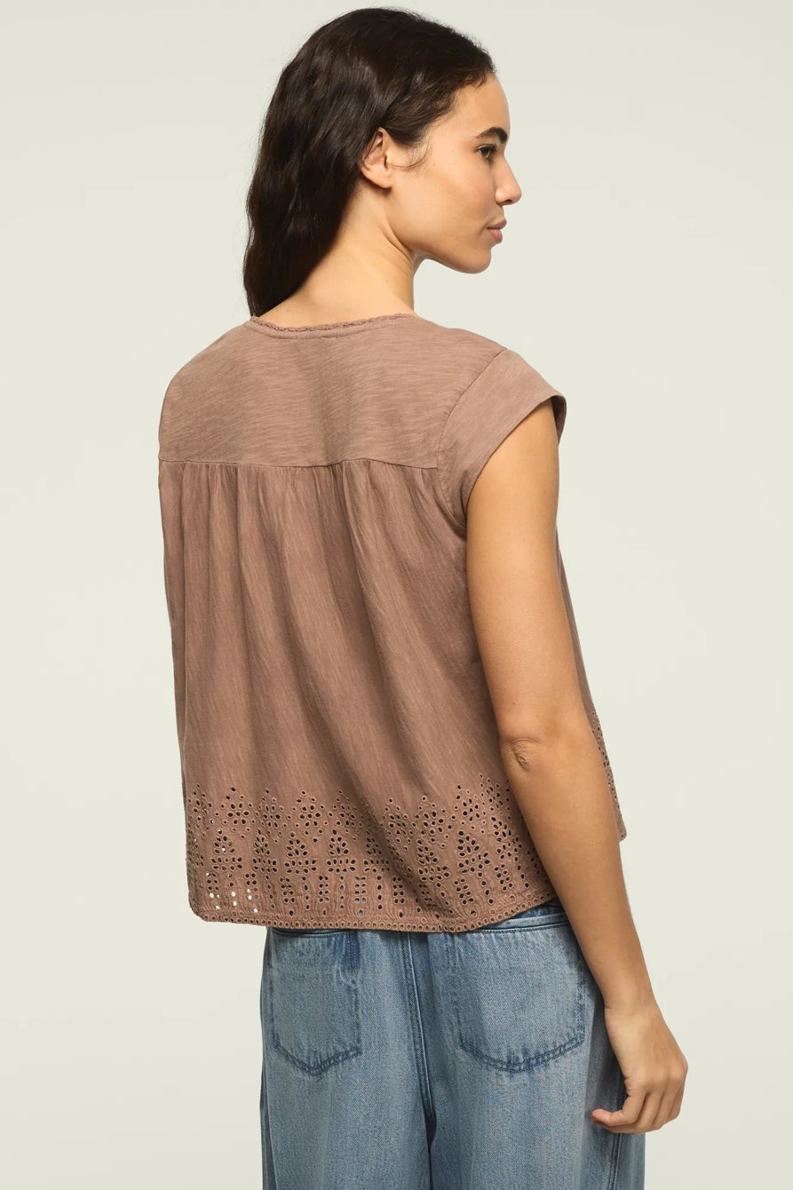 Lucky Brand Women's Shell Sleeve Square Neck Top - Etherea
