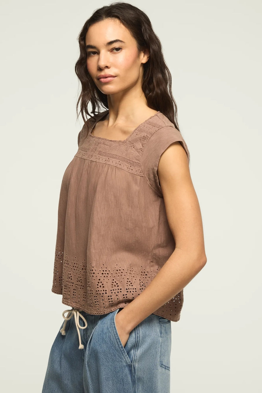 Lucky Brand Women's Shell Sleeve Square Neck Top - Etherea
