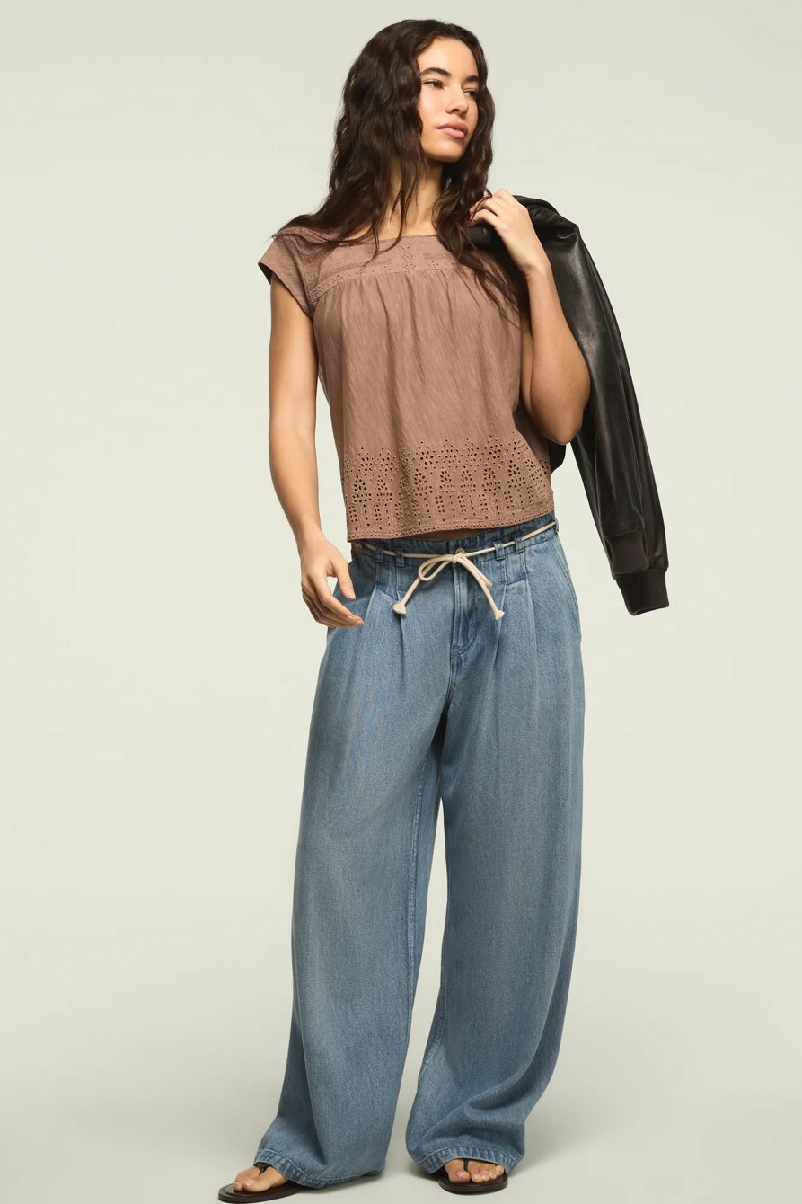 Lucky Brand Women's Shell Sleeve Square Neck Top - Etherea