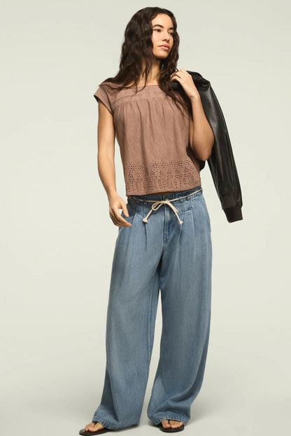 Lucky Brand Women's Shell Sleeve Square Neck Top - Etherea