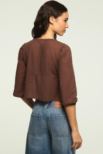 Lucky Brand Women's Festival Cutwork Flyaway Blouse - French Roast
