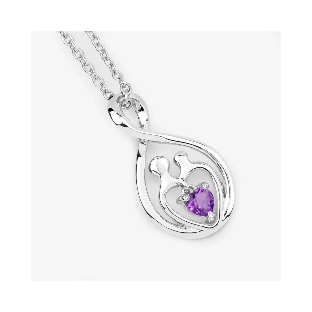 0.15 Ct Heart Purple Amethyst Prong Silver Mom Infinity Pendant Necklace