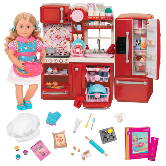 Our Generation 18" Posable Cooking Doll Jenny With Gourmet Kitchen Playset & Storybook Red Playsets
