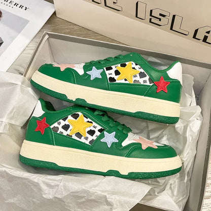 Contrast Star Round Toe Athletic Sneakers – Pastel Flat Shoes