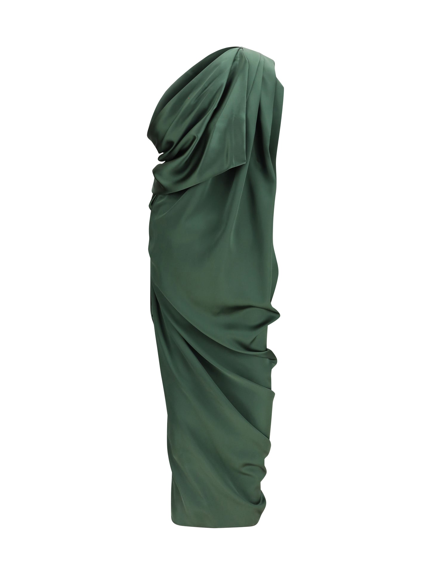 Midi Dress Draped Green Satin