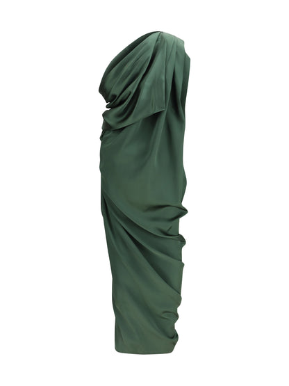 Midi Dress Draped Green Satin