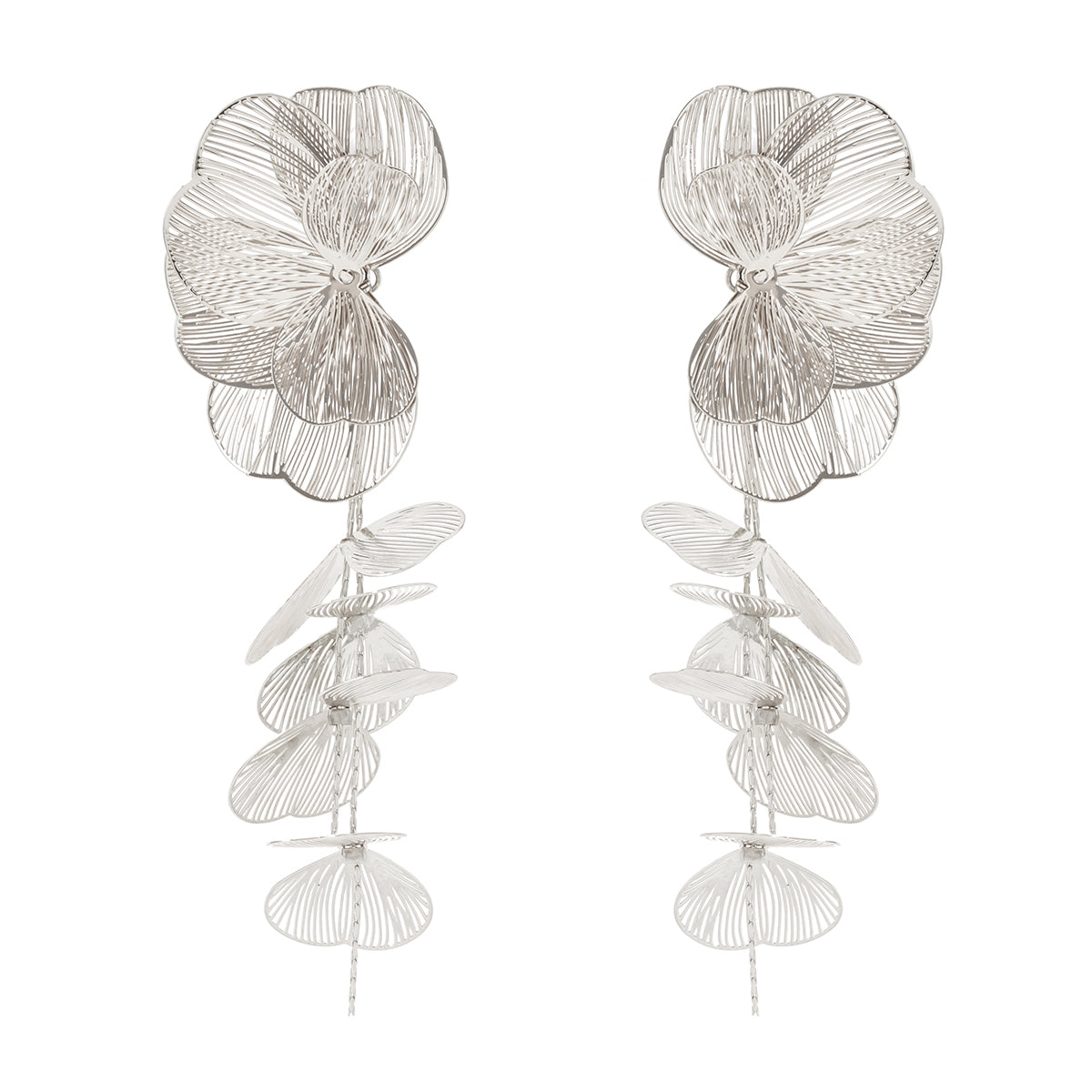 Silvertone Open Textured Flower Cluster Dangle Earrings