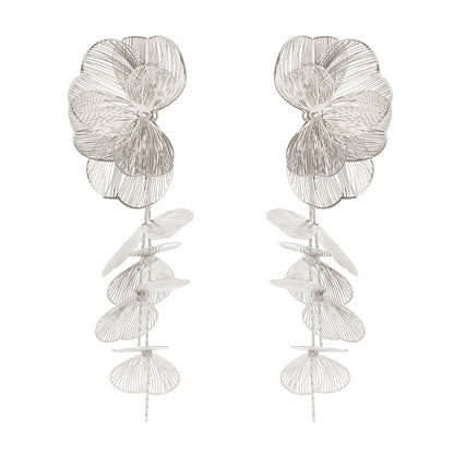 Silvertone Open Textured Flower Cluster Dangle Earrings