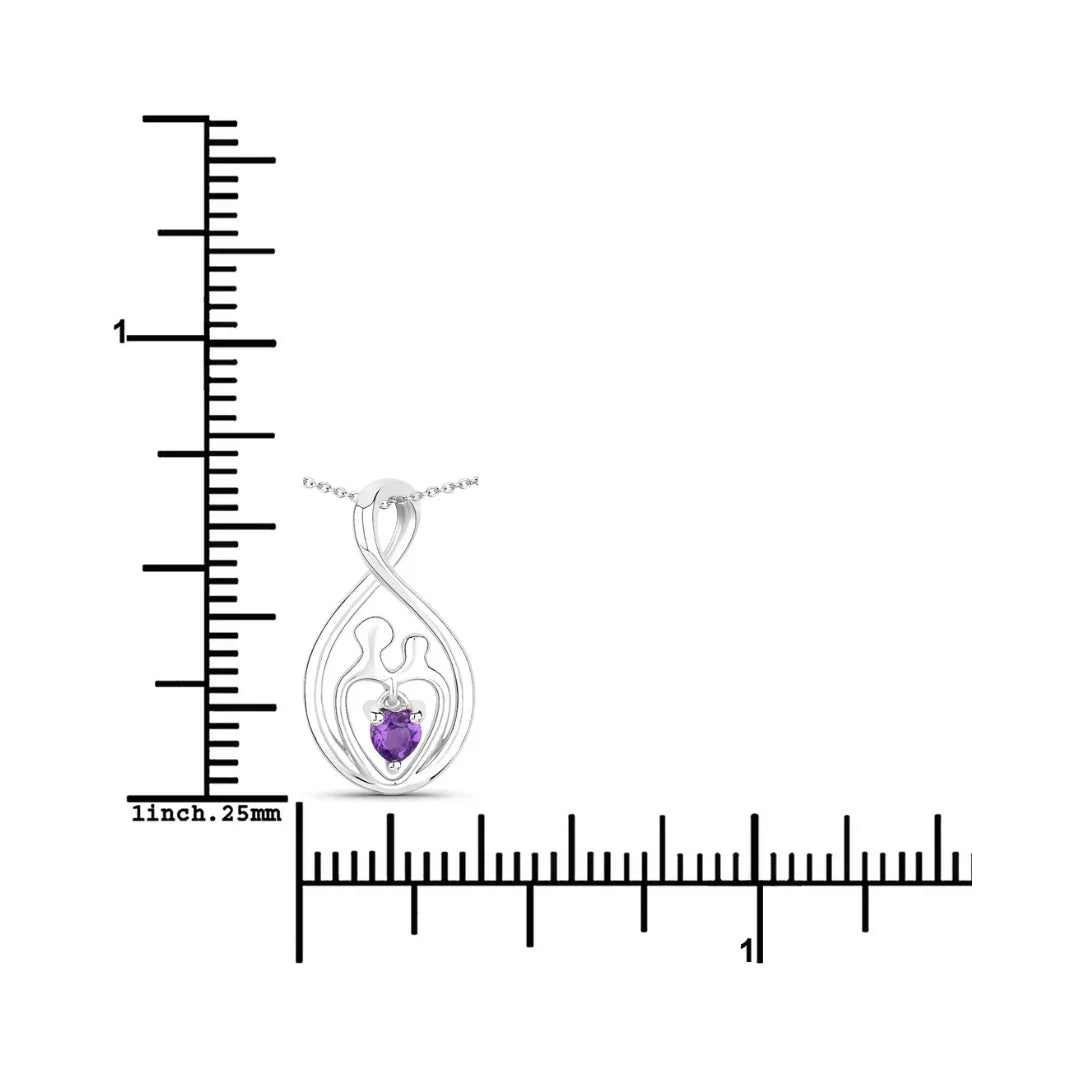 0.15 Ct Heart Purple Amethyst Prong Silver Mom Infinity Pendant Necklace