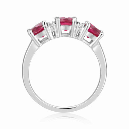 1.7 Ct Round Red Lab Created Ruby Prong Silver Three Stone Ring