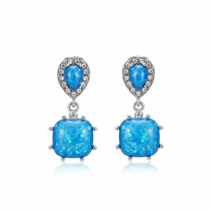 Blue Opal & Cubic Zirconia Drop Earrings