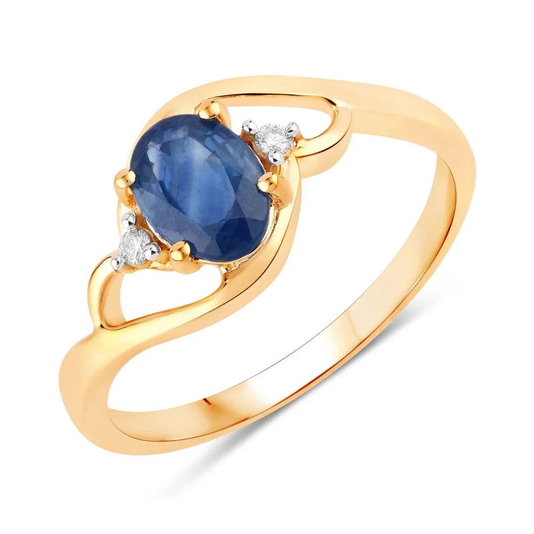0.95 Ct Oval Blue Sapphire & Lab Grown Diamond Prong 10K Gold Bypass Engagement Ring
