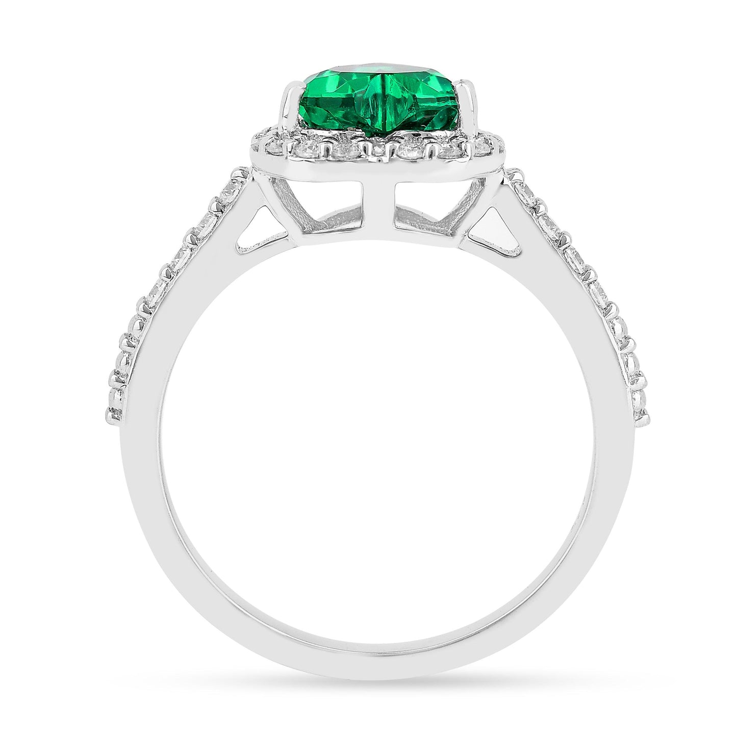 1.31 Ct Heart Green Colombian Lab Created Emerald and Moissanite Prong Silver Halo Wedding Ring