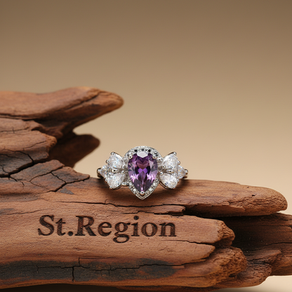Purple Crystal & Silvertone Pear-Cut Ring